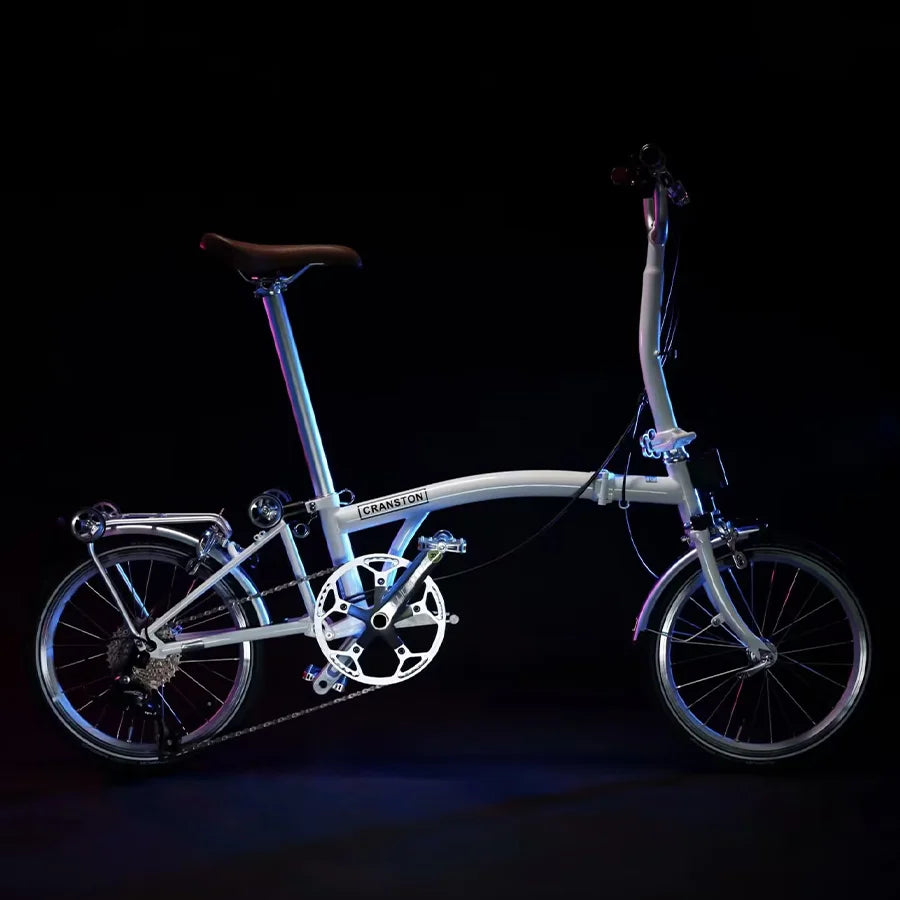 CRANSTON R9 Max Snowy White City Bike M-Handle/S-Handle 9-Speed 16 inch Small Cloth Lightweight and Portable Folding Bicycle