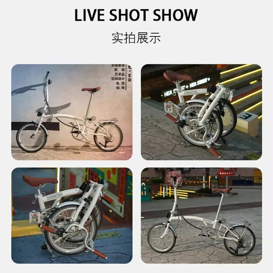 CRANSTON R9 Max Snowy White City Bike M-Handle/S-Handle 9-Speed 16 inch Small Cloth Lightweight and Portable Folding Bicycle