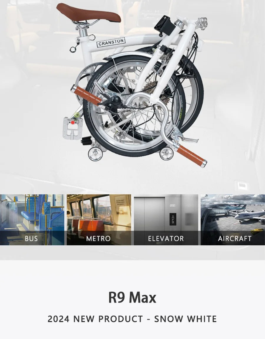 CRANSTON R9 Max Snowy White City Bike M-Handle/S-Handle 9-Speed 16 inch Small Cloth Lightweight and Portable Folding Bicycle