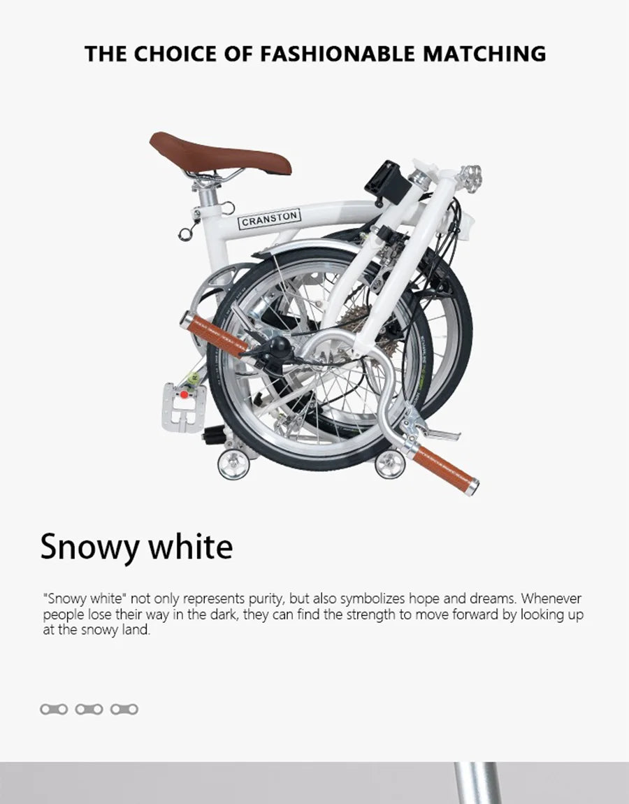 CRANSTON R9 Max Snowy White City Bike M-Handle/S-Handle 9-Speed 16 inch Small Cloth Lightweight and Portable Folding Bicycle