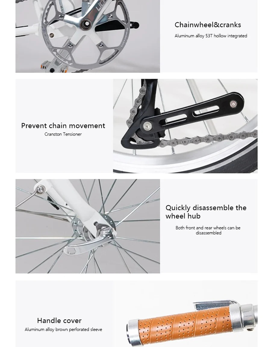 CRANSTON R9 Max Snowy White City Bike M-Handle/S-Handle 9-Speed 16 inch Small Cloth Lightweight and Portable Folding Bicycle