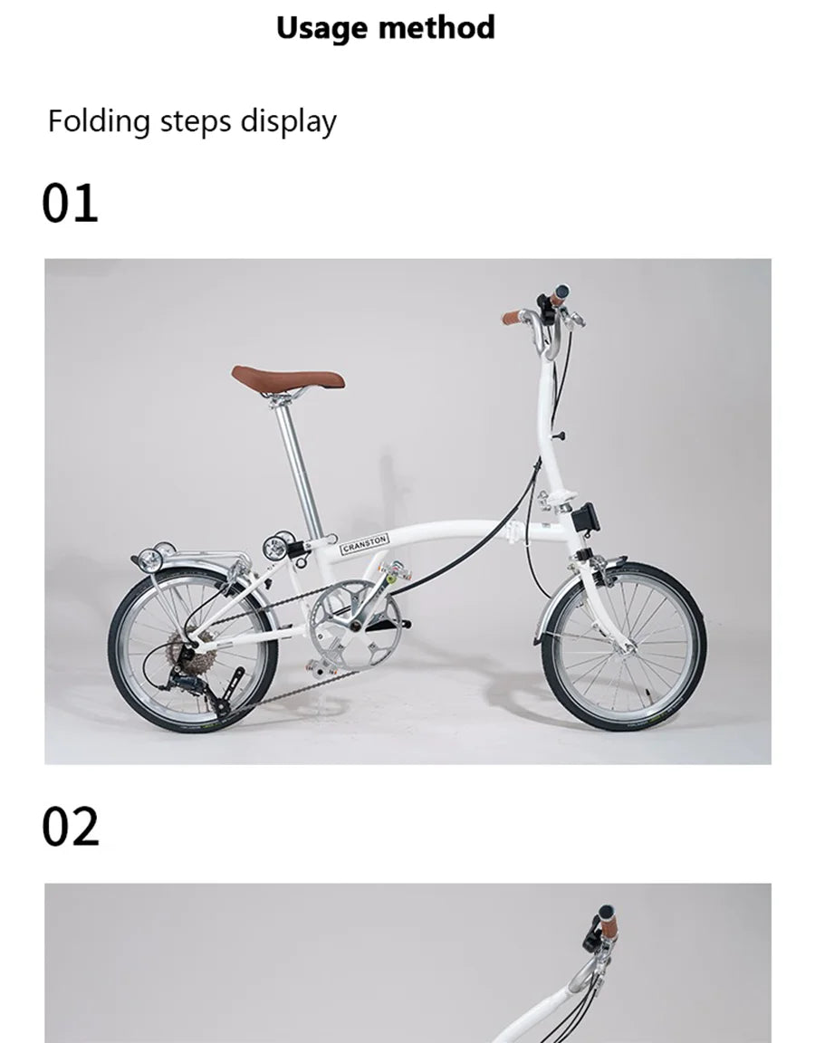 CRANSTON R9 Max Snowy White City Bike M-Handle/S-Handle 9-Speed 16 inch Small Cloth Lightweight and Portable Folding Bicycle