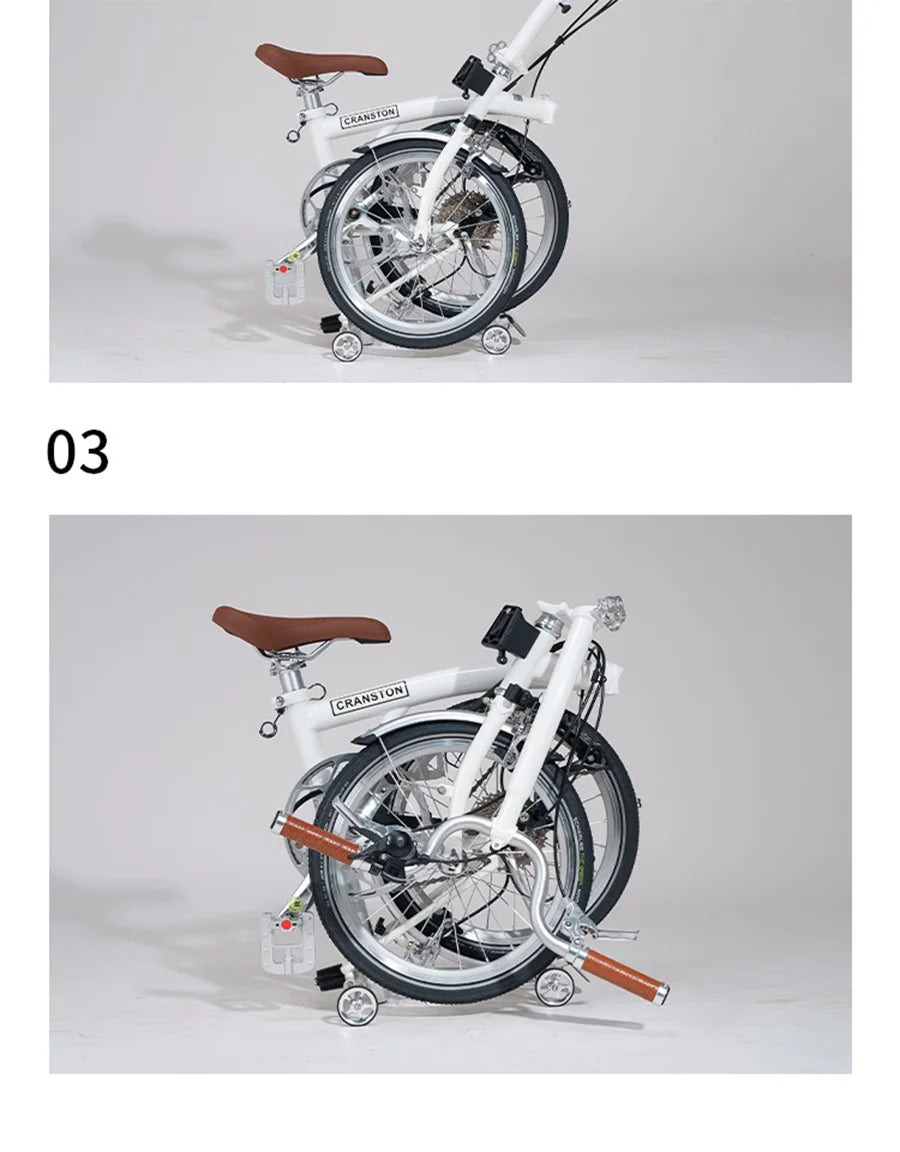 CRANSTON R9 Max Snowy White City Bike M-Handle/S-Handle 9-Speed 16 inch Small Cloth Lightweight and Portable Folding Bicycle