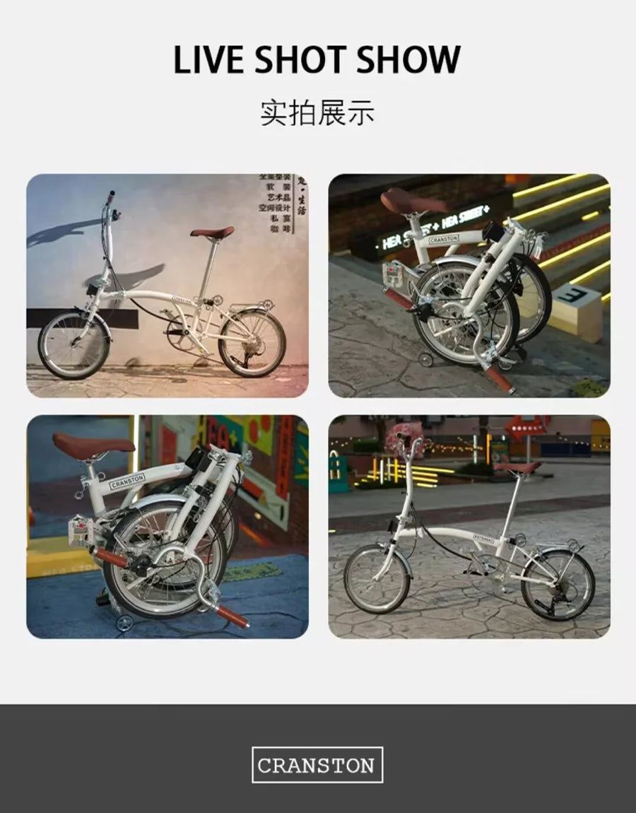 CRANSTON R9 Max Snowy White City Bike M-Handle/S-Handle 9-Speed 16 inch Small Cloth Lightweight and Portable Folding Bicycle