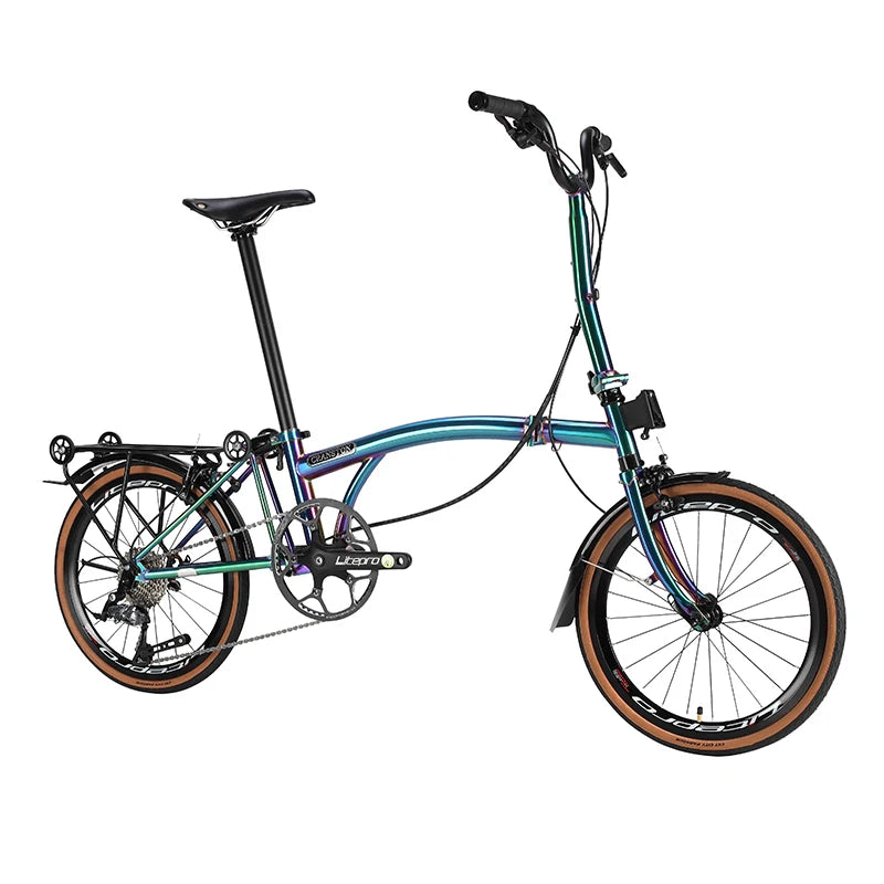 CRANSTON Tri-fold bicycle Chrome-molybdenum Steel ultra-light portable Folding Bike 16-inch 9-speed retro City commuting Bike