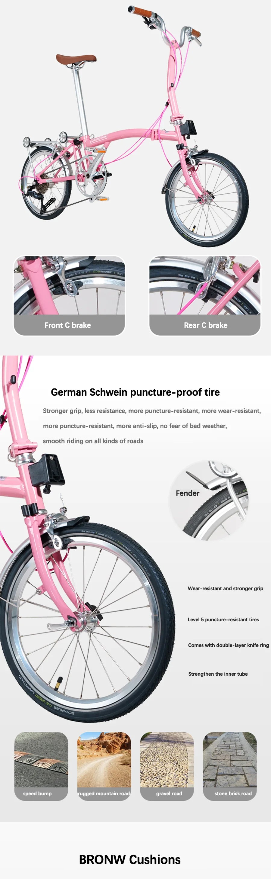 CRANSTON Tri-fold bicycle Chrome-molybdenum Steel ultra-light portable Folding Bike 16-inch 9-speed retro City commuting Bike