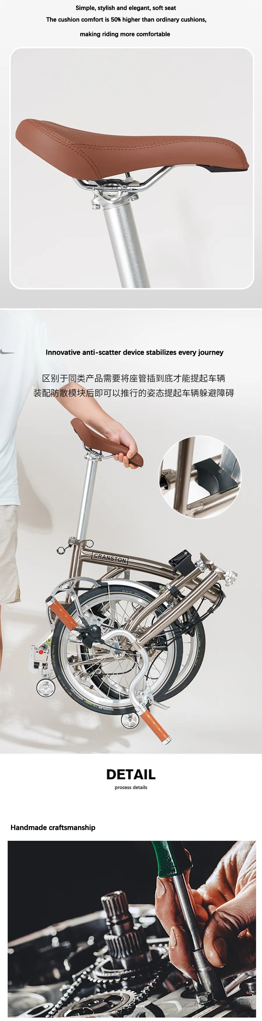 CRANSTON Tri-fold bicycle Chrome-molybdenum Steel ultra-light portable Folding Bike 16-inch 9-speed retro City commuting Bike