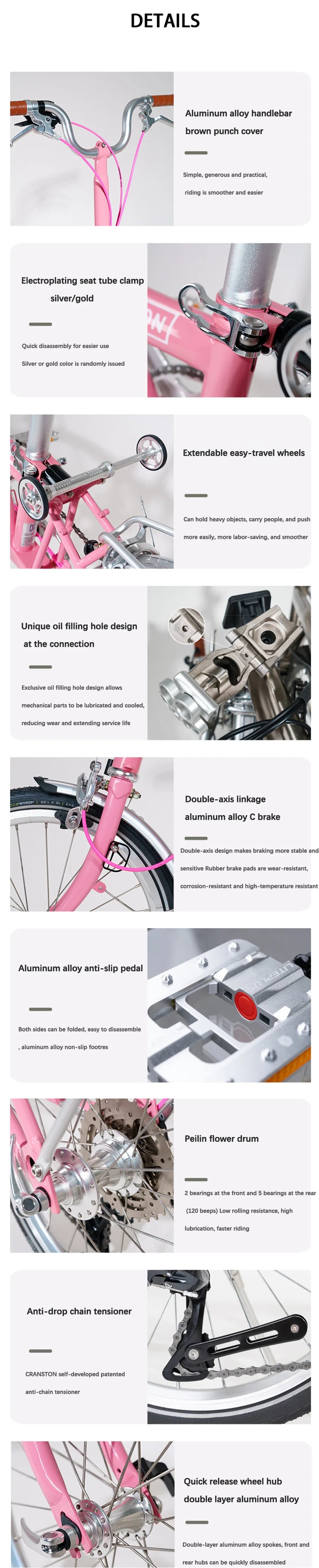 CRANSTON Tri-fold bicycle Chrome-molybdenum Steel ultra-light portable Folding Bike 16-inch 9-speed retro City commuting Bike