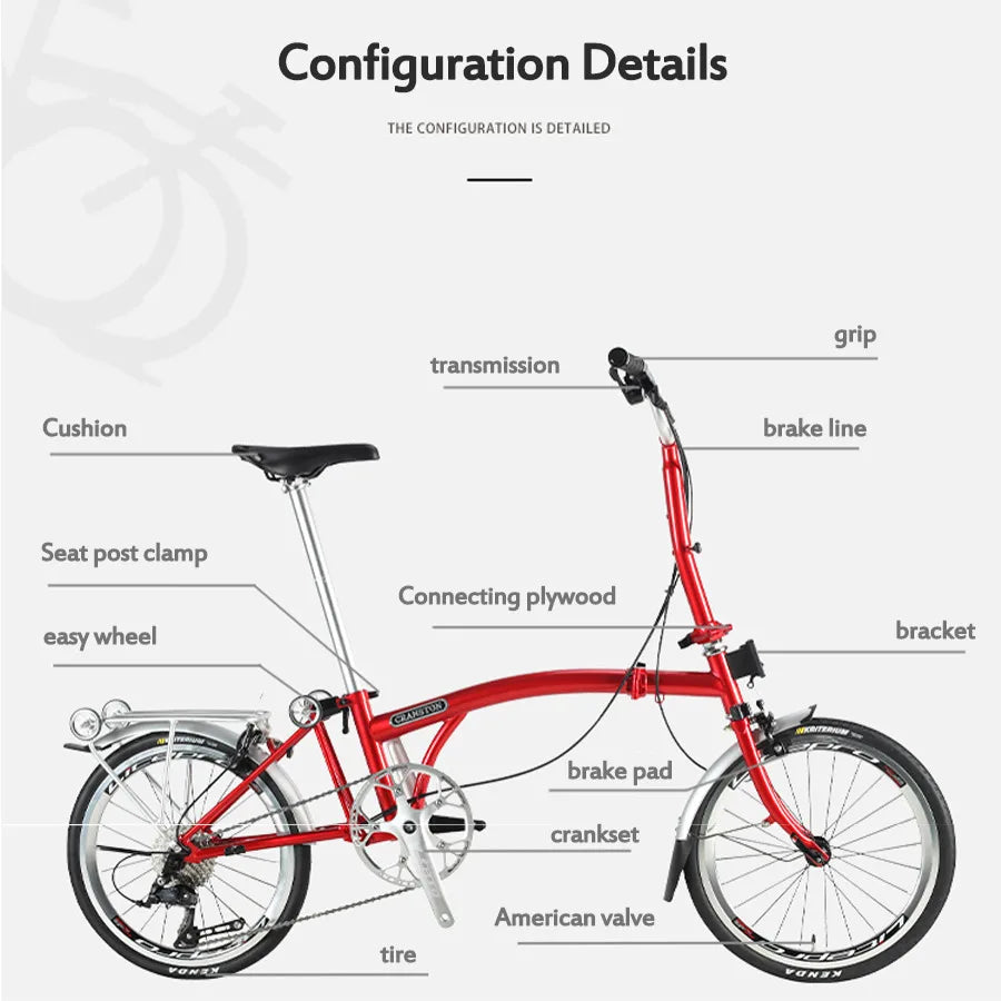 CRANSTON 20Inch External 9Speed Tri-fold Folding Bicycle Dual C Brake S M Handlebar Chrome-molybdenum Steel Frame City Bike