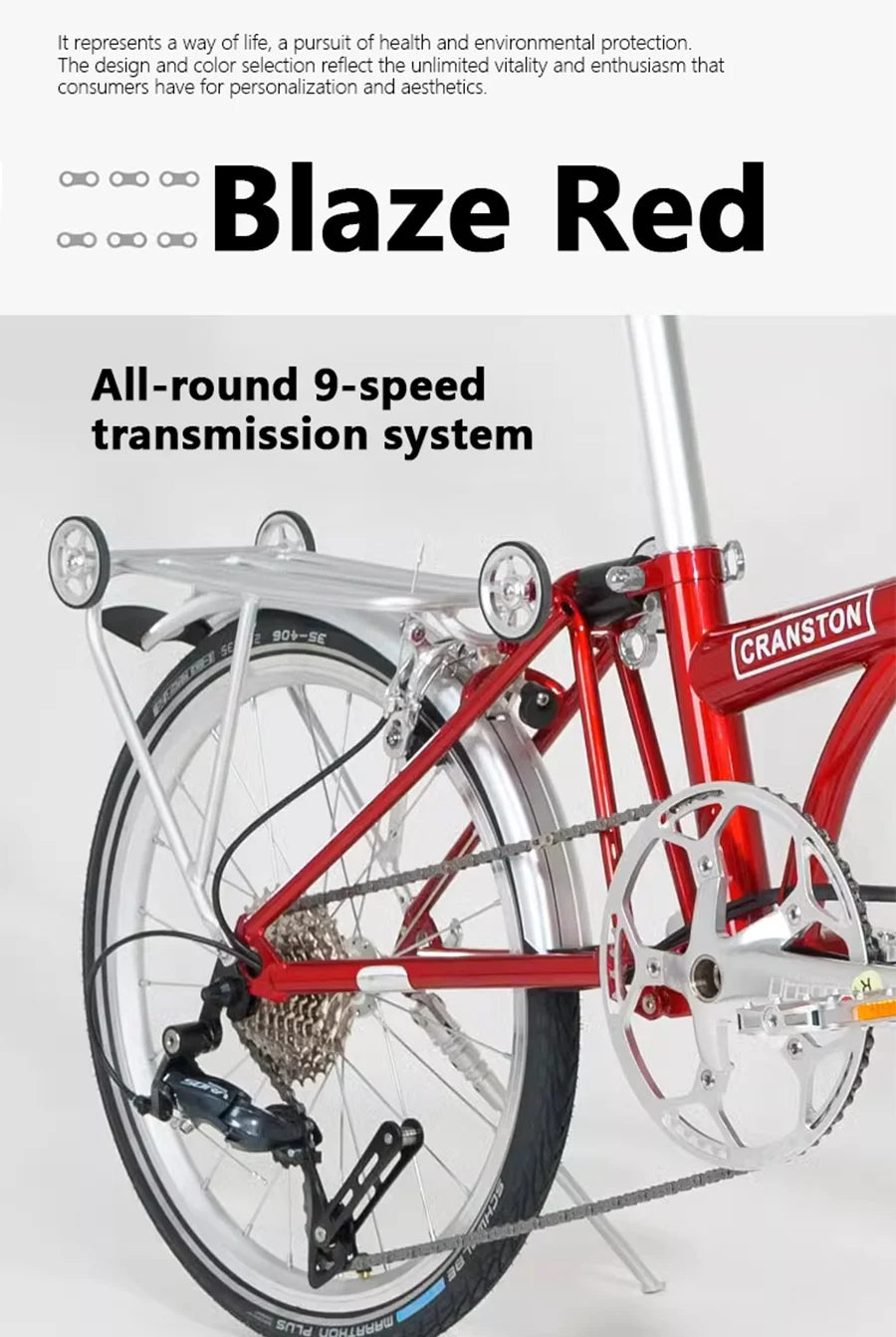 CRANSTON Portable 20 Inch 9 Speed Double V Brake Tri Fold Frame 53T CNC Crankset 20 Inch Wheel Small Folding City Bicycle