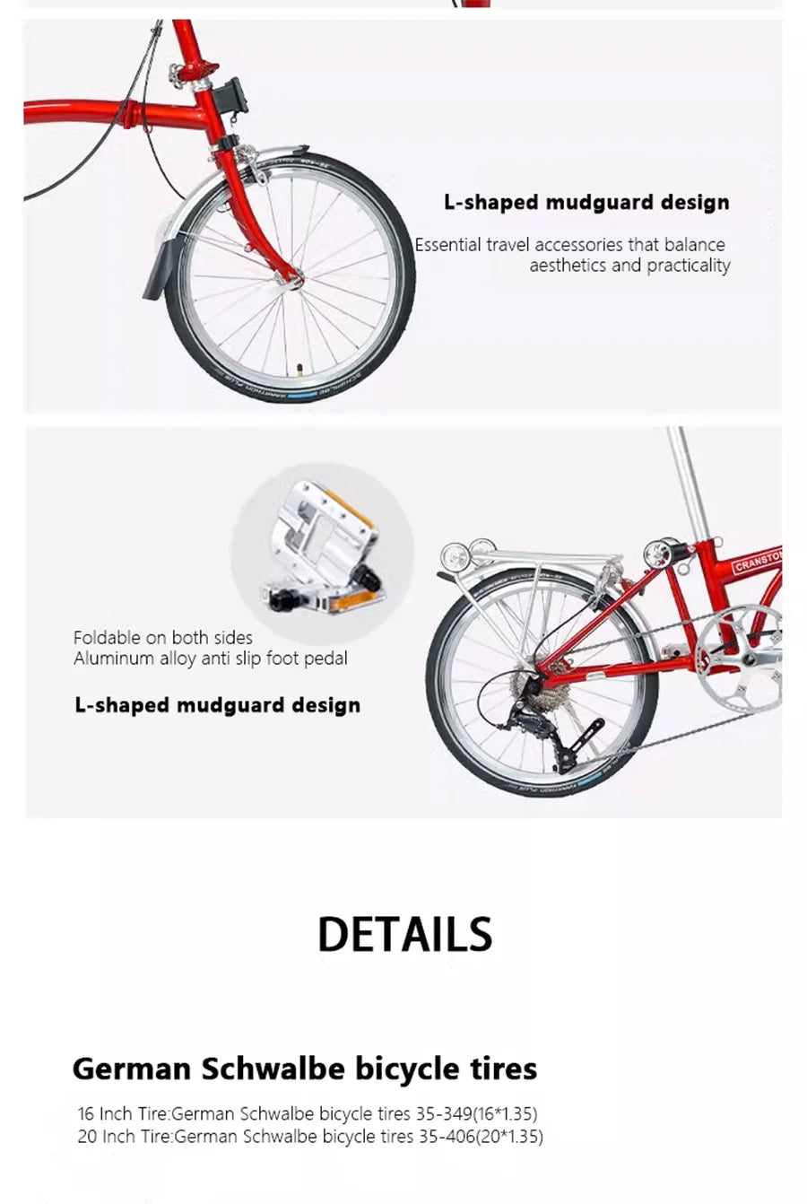 CRANSTON Portable 20 Inch 9 Speed Double V Brake Tri Fold Frame 53T CNC Crankset 20 Inch Wheel Small Folding City Bicycle