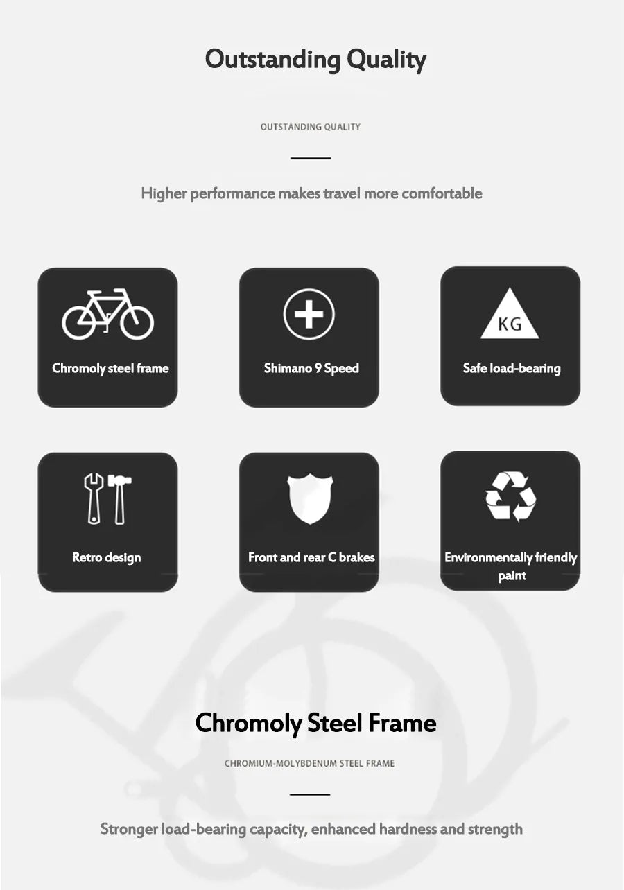 CRANSTON 20Inch External 9Speed Tri-fold Folding Bicycle Dual C Brake S M Handlebar Chrome-molybdenum Steel Frame City Bike
