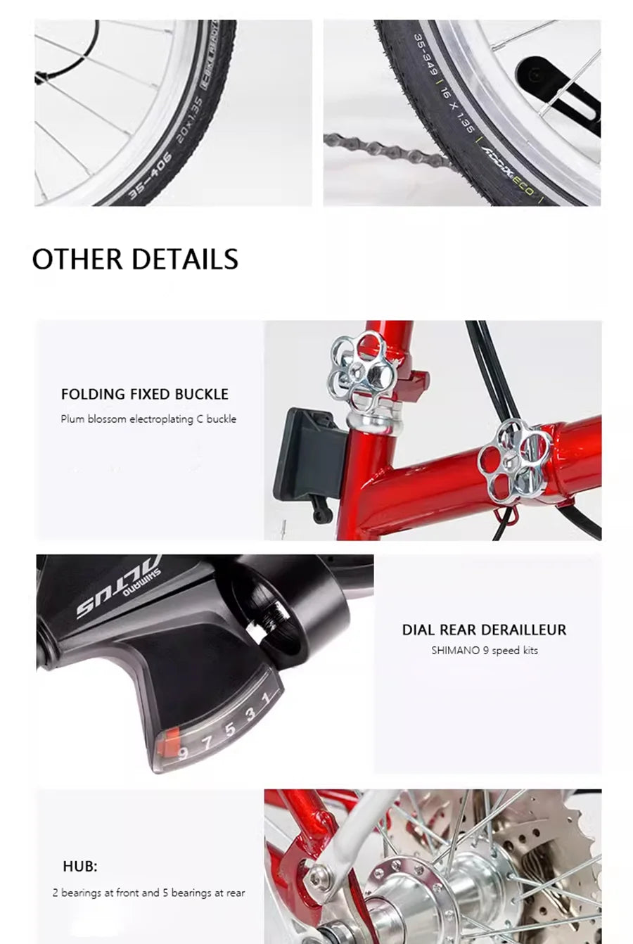 CRANSTON Portable 20 Inch 9 Speed Double V Brake Tri Fold Frame 53T CNC Crankset 20 Inch Wheel Small Folding City Bicycle