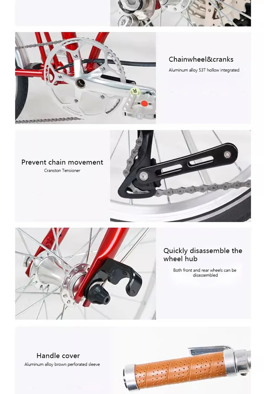 CRANSTON Portable 20 Inch 9 Speed Double V Brake Tri Fold Frame 53T CNC Crankset 20 Inch Wheel Small Folding City Bicycle