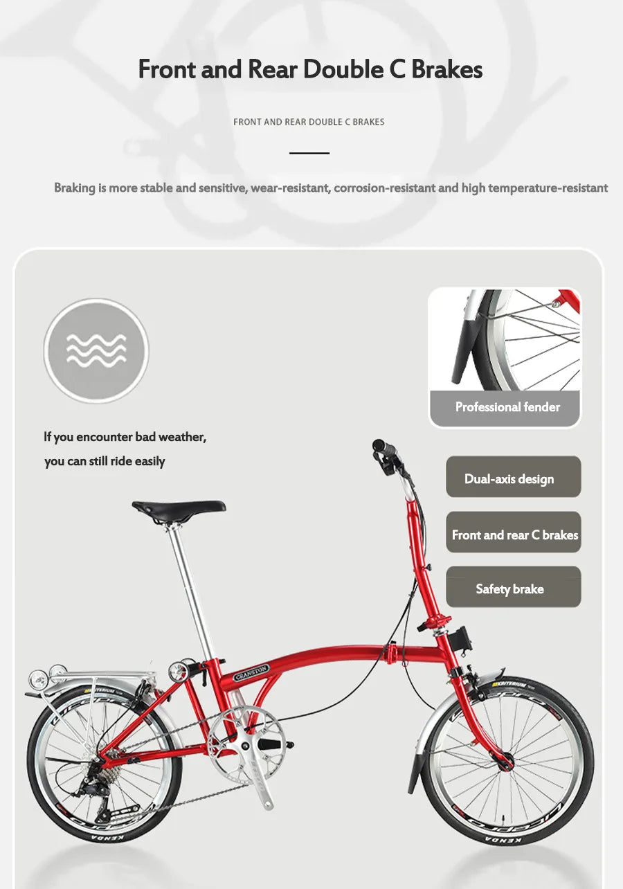 CRANSTON 20Inch External 9Speed Tri-fold Folding Bicycle Dual C Brake S M Handlebar Chrome-molybdenum Steel Frame City Bike