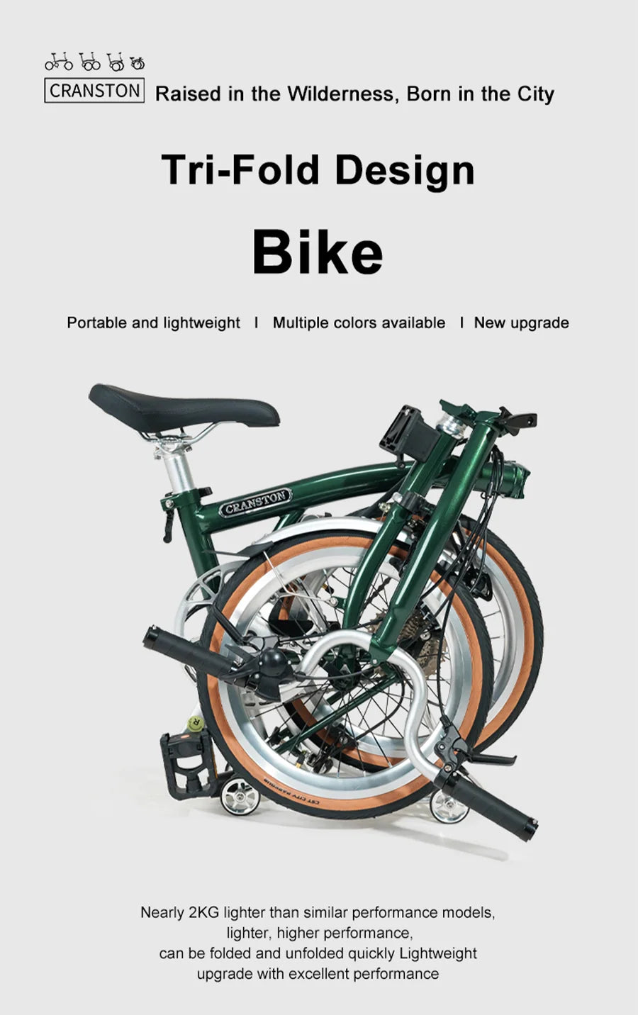 Cranston small cloth aluminum alloy three fold bike 16 inch 9speed bike portable ultra light retro push bicycle