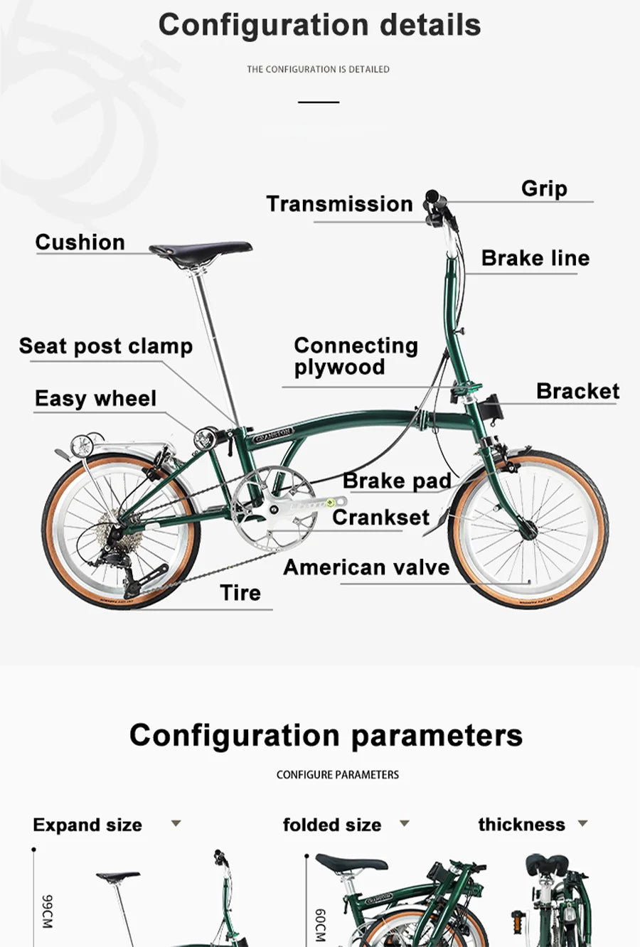 Cranston small cloth aluminum alloy three fold bike 16 inch 9speed bike portable ultra light retro push bicycle