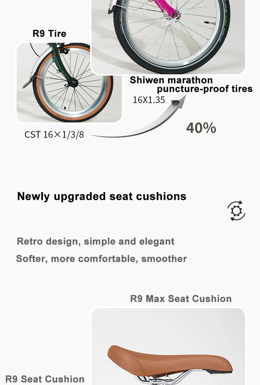 Cranston small cloth aluminum alloy three fold bike 16 inch 9speed bike portable ultra light retro push bicycle
