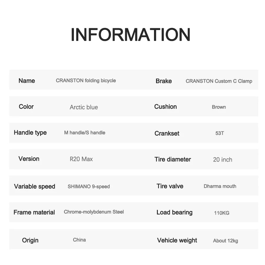 CRANSTON Folding 20 Inch Bicycle Adult Children 9Speed Disc Brake Retro Bicycle City Ultra Light Portable Bike Shift Back Dial