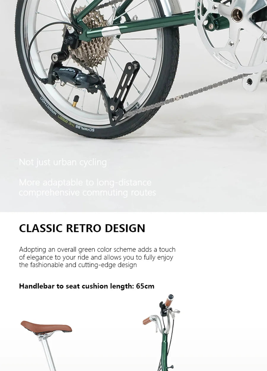 CRANSTON 16Inch Lightweight Folding Bike 9speed C Brake System M Handlebar Chrome-molybdenum Steel Frame Portable Bicycle