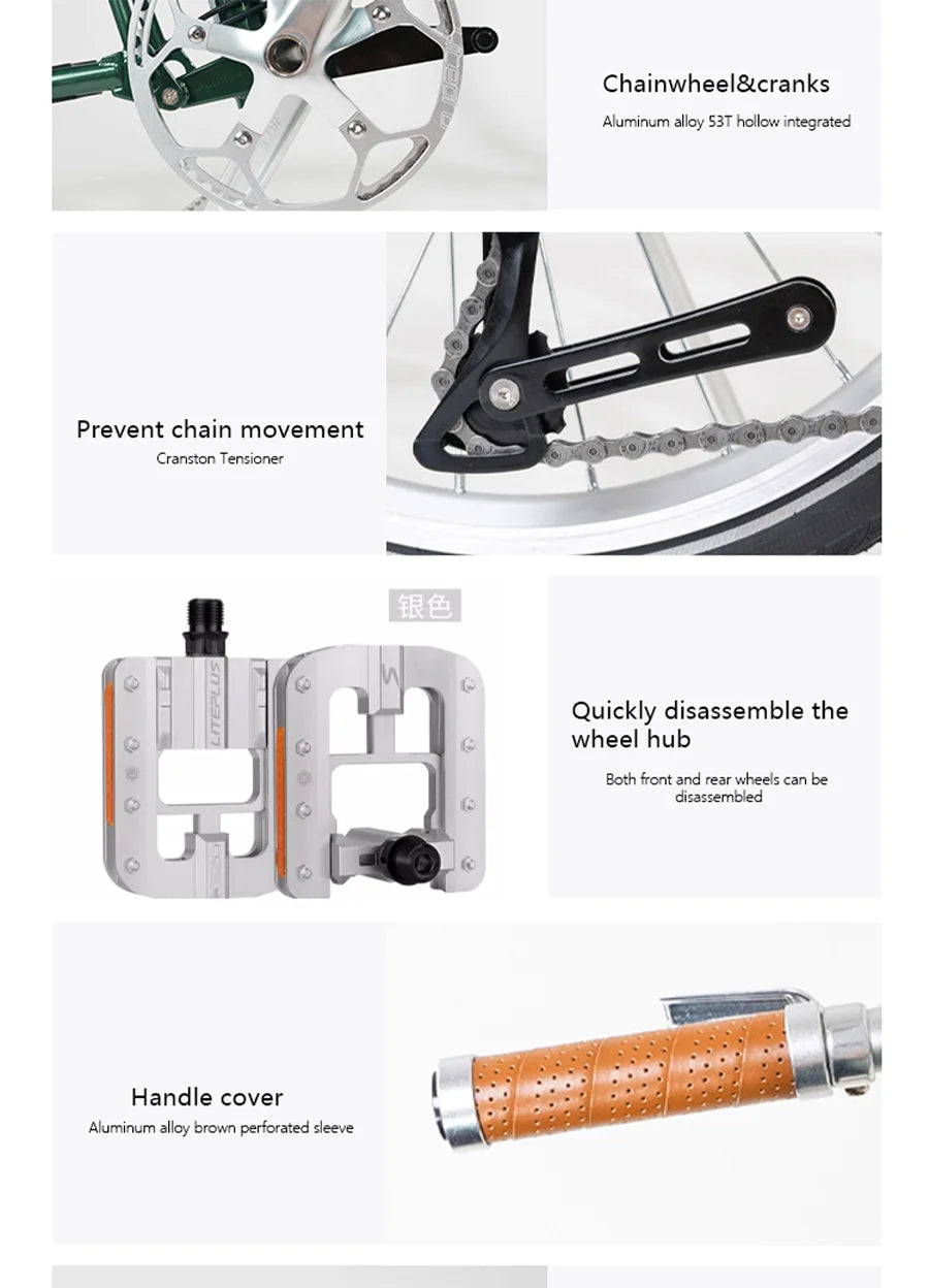 CRANSTON 16Inch Lightweight Folding Bike 9speed C Brake System M Handlebar Chrome-molybdenum Steel Frame Portable Bicycle