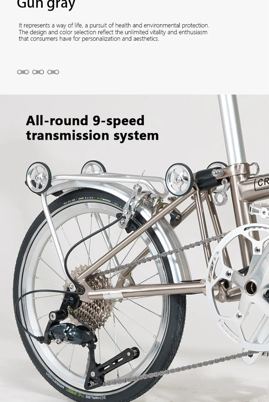 CRANSTON 20 inch 9-speed Aluminium Alloy Folding Bike with C- Brake Lightweight Portable Adult Folding Bicycle
