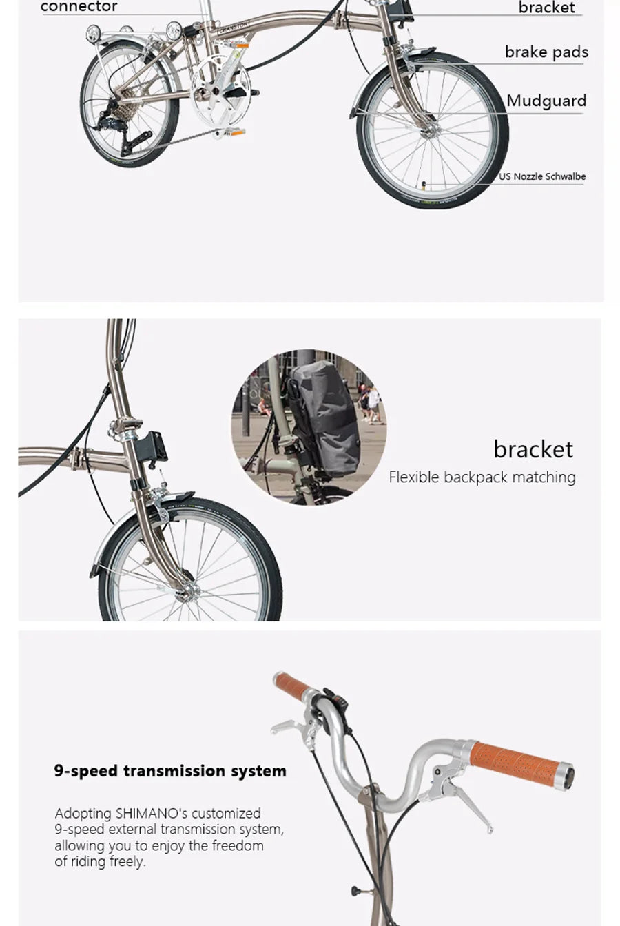 CRANSTON 20 inch 9-speed Aluminium Alloy Folding Bike with C- Brake Lightweight Portable Adult Folding Bicycle