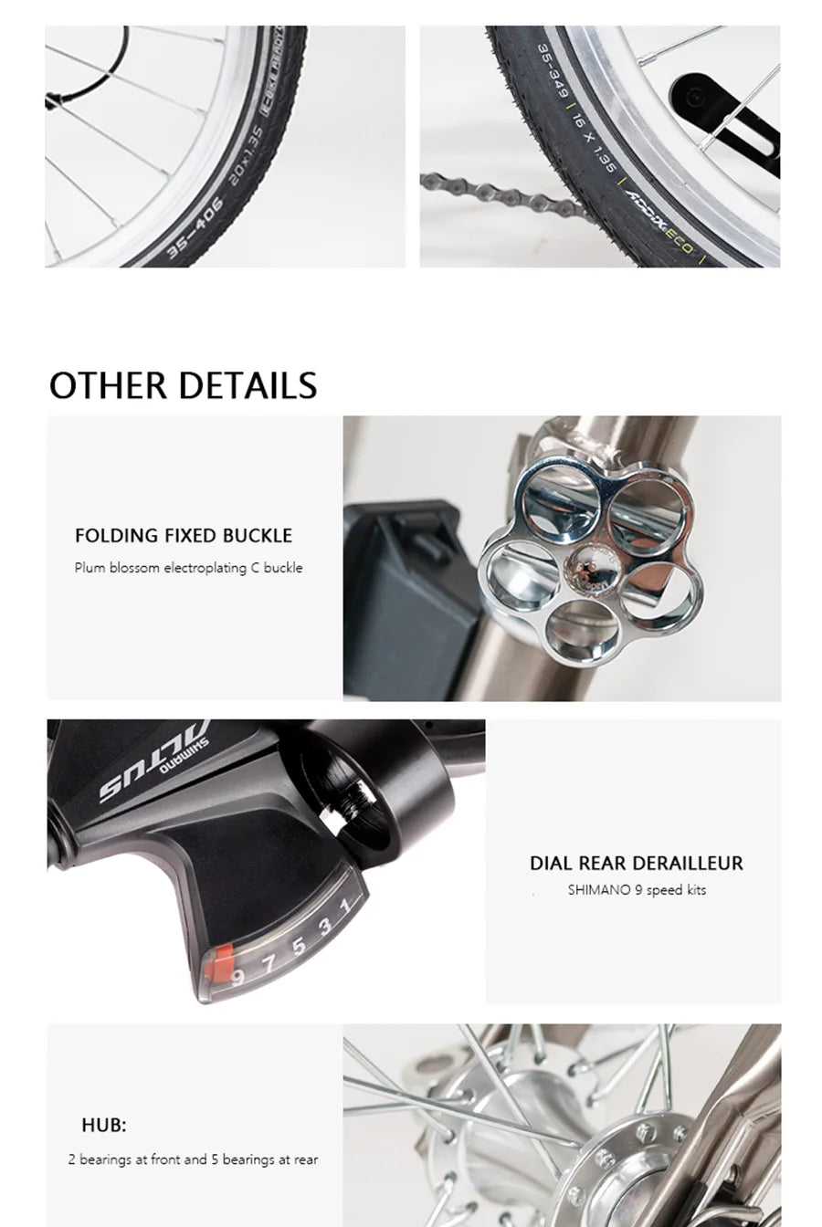 CRANSTON 20 inch 9-speed Aluminium Alloy Folding Bike with C- Brake Lightweight Portable Adult Folding Bicycle