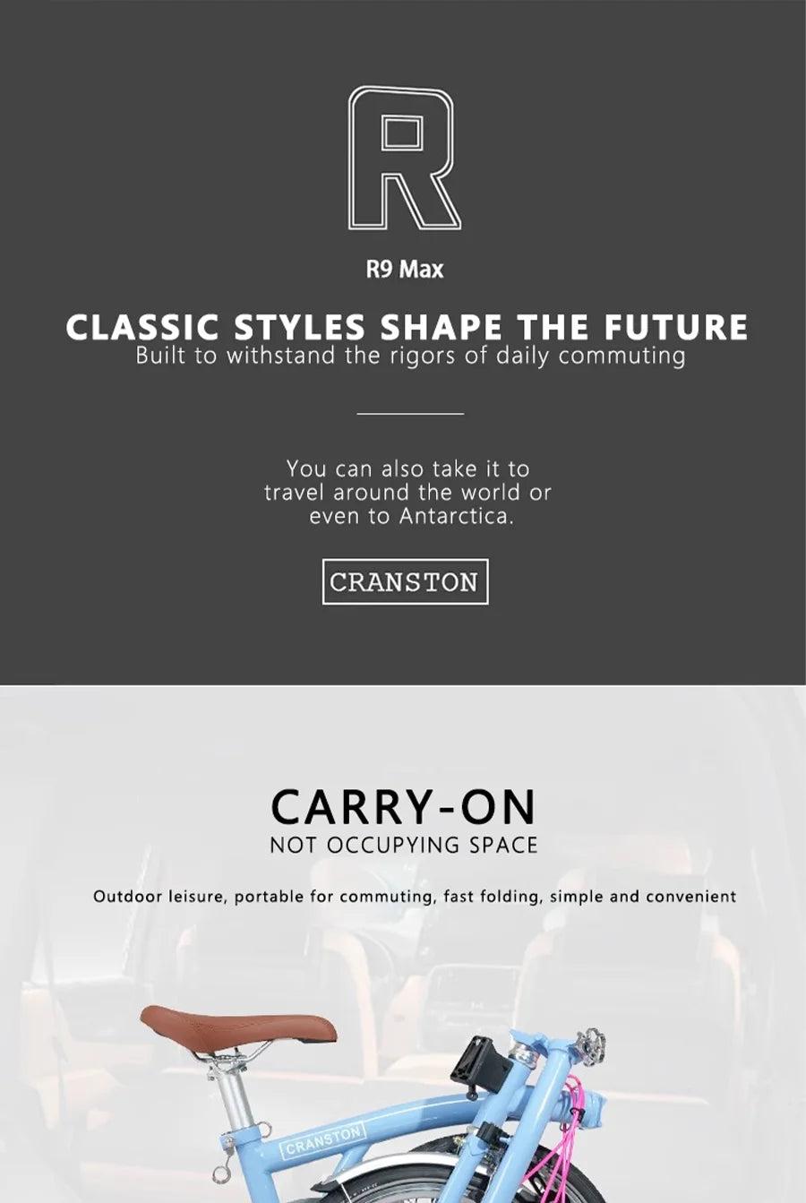 CRANSTON Lightweight Folding Bicycle 16 inch 9speed Aluminum Bicycle Small Wheel Bicycle Convenient to Carry for City Travel