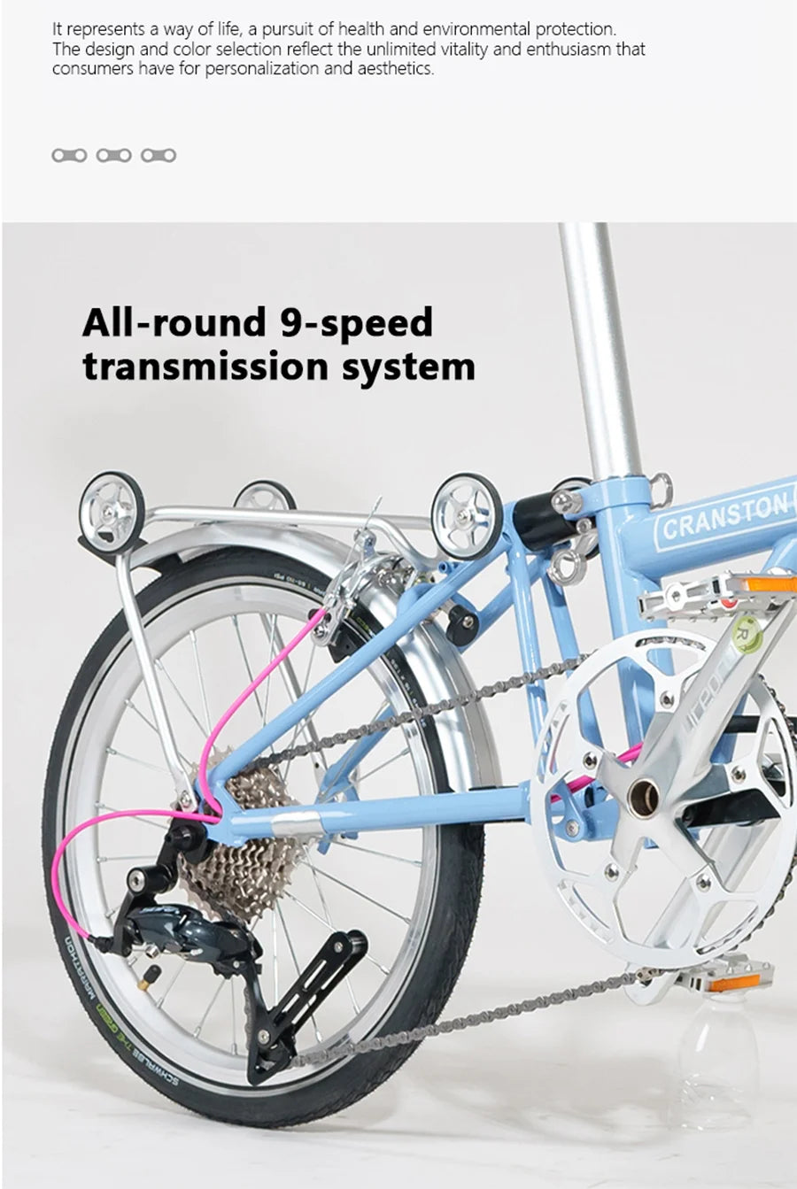 CRANSTON Lightweight Folding Bicycle 16 inch 9speed Aluminum Bicycle Small Wheel Bicycle Convenient to Carry for City Travel