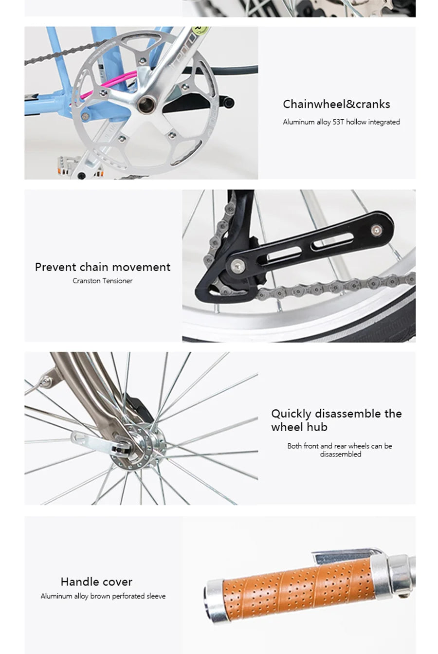 CRANSTON Lightweight Folding Bicycle 16 inch 9speed Aluminum Bicycle Small Wheel Bicycle Convenient to Carry for City Travel