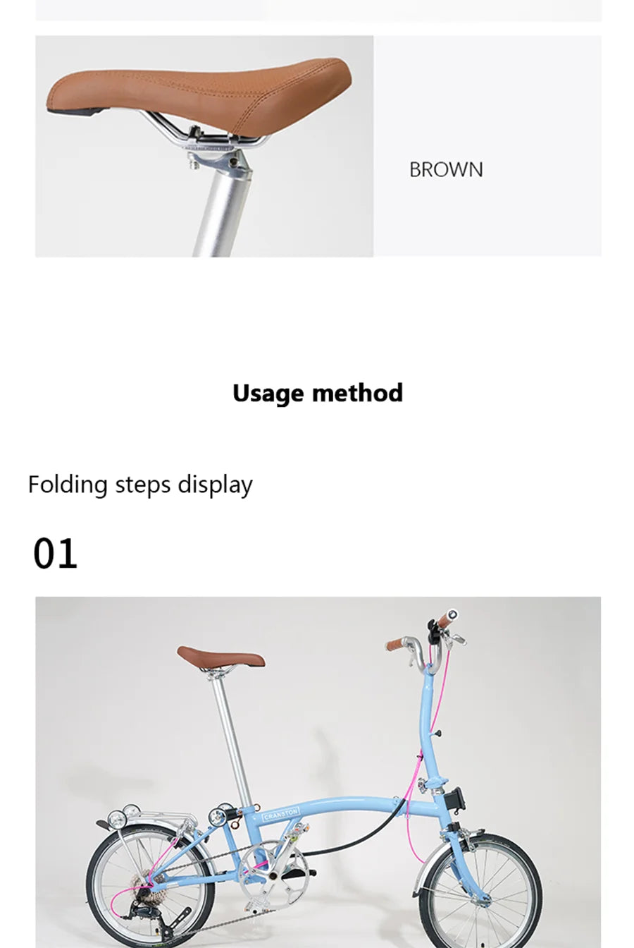CRANSTON Lightweight Folding Bicycle 16 inch 9speed Aluminum Bicycle Small Wheel Bicycle Convenient to Carry for City Travel