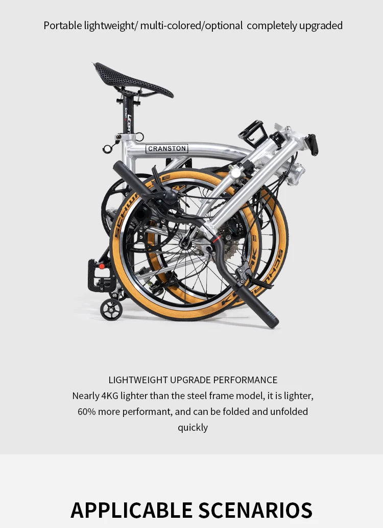 CRANSTON S9 Aluminum Alloy Frame 16 Inch 9 Speed Tri-fold Bicycle S /Y BAR Light Weight Foldable Bicycle Mini Folding Bike