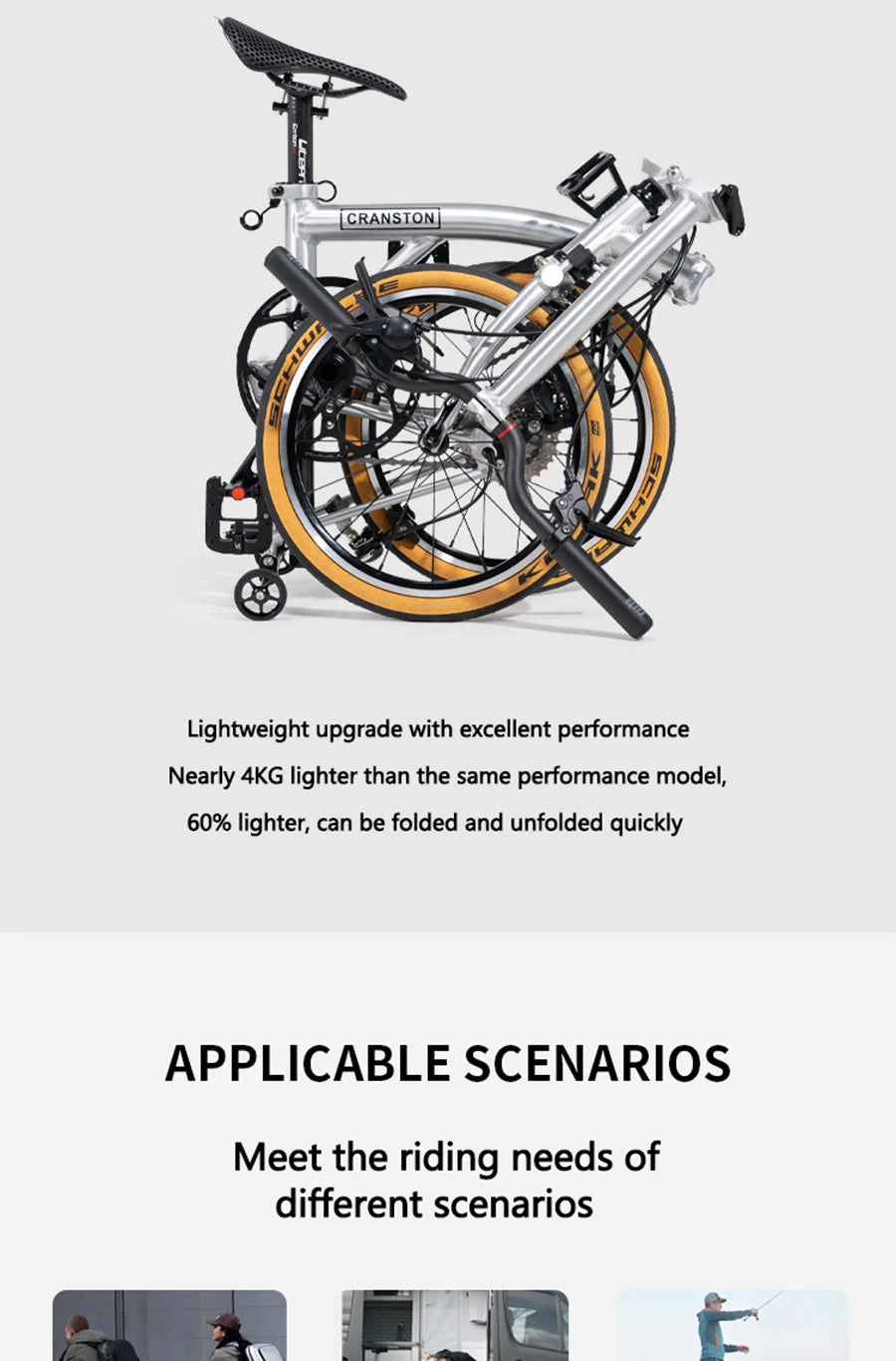 CRANSTON S9 Aluminum Alloy Frame 16 Inch 9 Speed Triple Folding Bike Adult Super Light and Portable Bicycle
