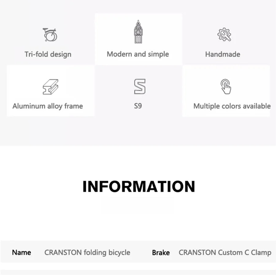 CRANSTON S9 Aluminum Alloy Folding Bike Ultralight and Portable 16 Inch 9 Speed Retro Commuter Folding Bicycle For Adult