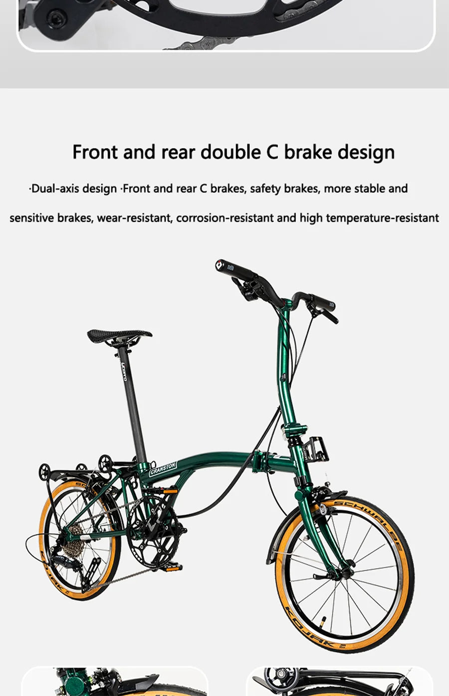 CRANSTON S9 Aluminum Alloy Folding Bike Ultralight and Portable 16 Inch 9 Speed Retro Commuter Folding Bicycle For Adult