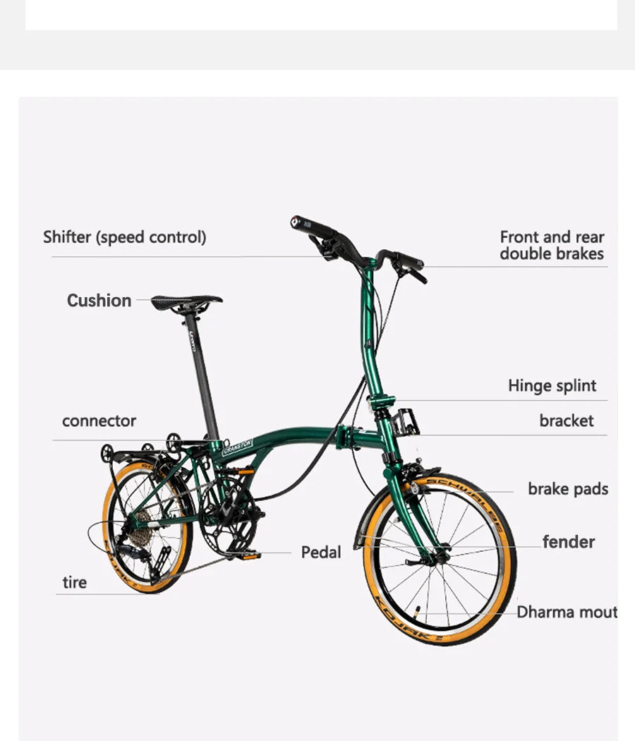CRANSTON S9 Aluminum Alloy Folding Bike Ultralight and Portable 16 Inch 9 Speed Retro Commuter Folding Bicycle For Adult