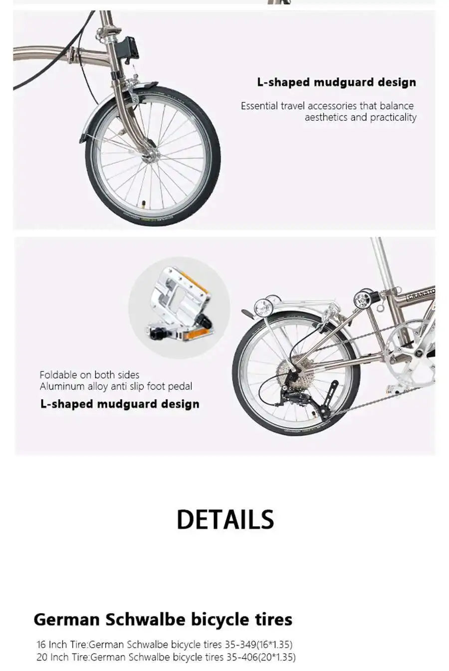 CRANSTON Lightweight Bicycle Tri-fold Design 16Inch 9 Speed Full Shockingproof Frame Dual C-Brake Portable Outdoor MINI Bike