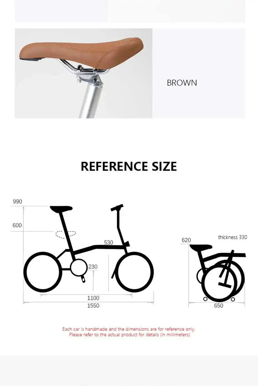 CRANSTON Lightweight Bicycle Tri-fold Design 16Inch 9 Speed Full Shockingproof Frame Dual C-Brake Portable Outdoor MINI Bike