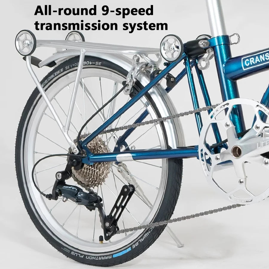 Cranston 20 Inch 9 Speed Dual V-Brake Portable CRMO Tri Fold Frame 53T CNC Crankset 20 Inch Wheel Folding City Bicycle