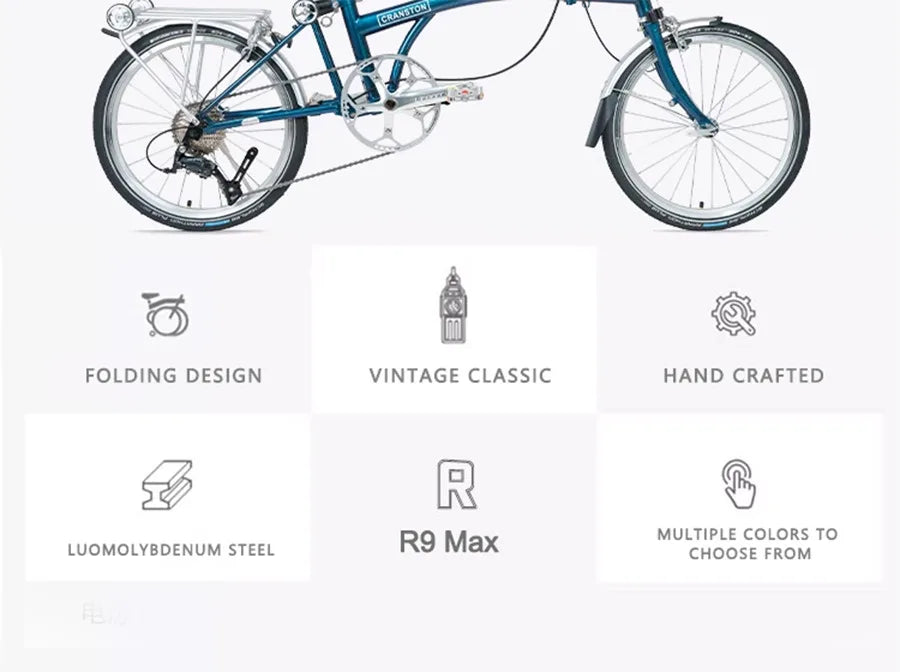 Cranston16 Inch 9-Speed Lightweight Foldable Bike Chromoly Steel Frame Dual C-Brakes Bicycle Quick Fold for Easy Carry