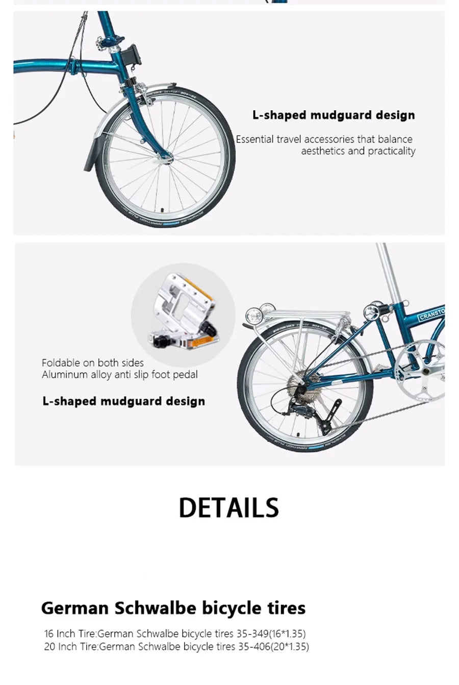 Cranston16 Inch 9-Speed Lightweight Foldable Bike Chromoly Steel Frame Dual C-Brakes Bicycle Quick Fold for Easy Carry