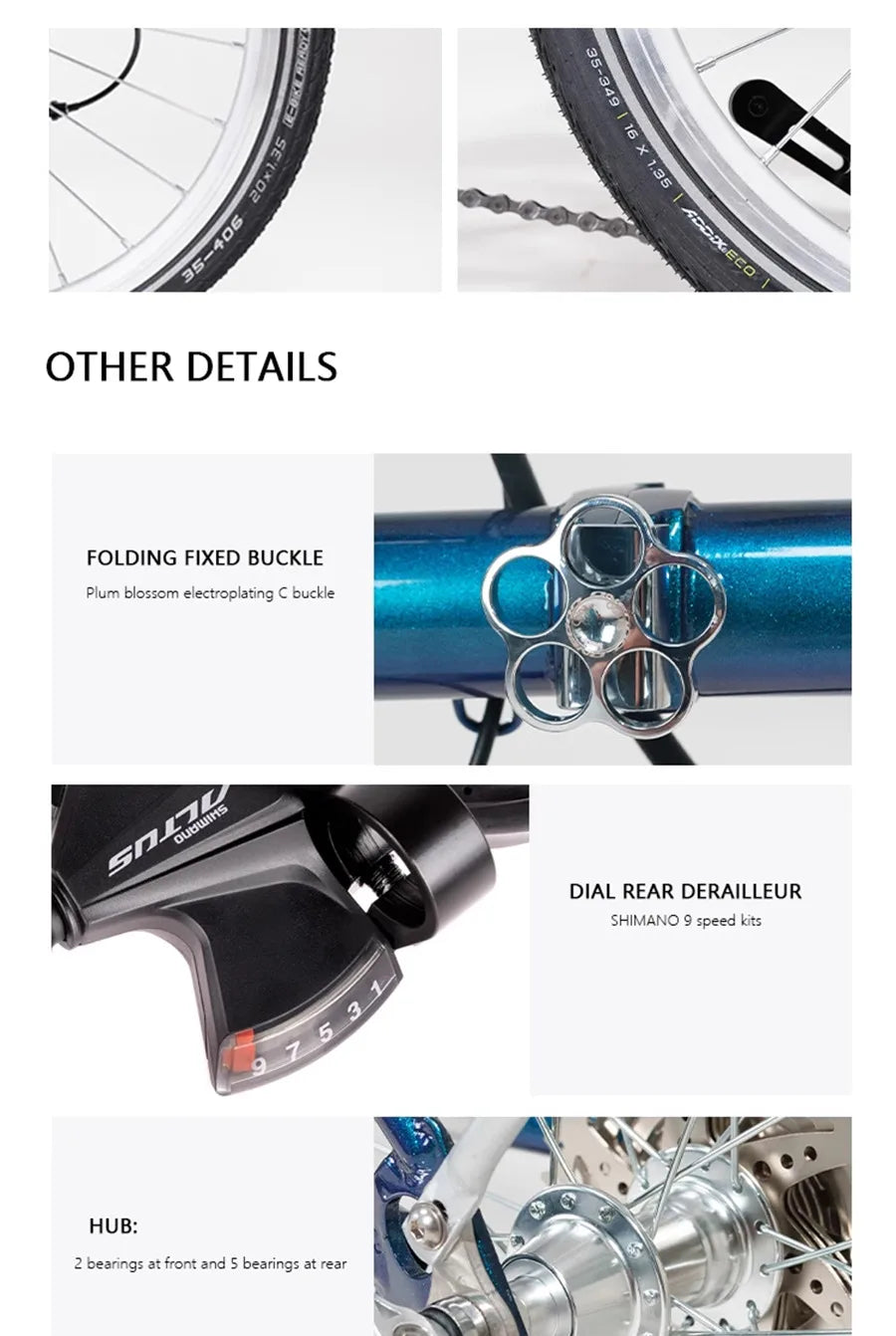 Cranston16 Inch 9-Speed Lightweight Foldable Bike Chromoly Steel Frame Dual C-Brakes Bicycle Quick Fold for Easy Carry