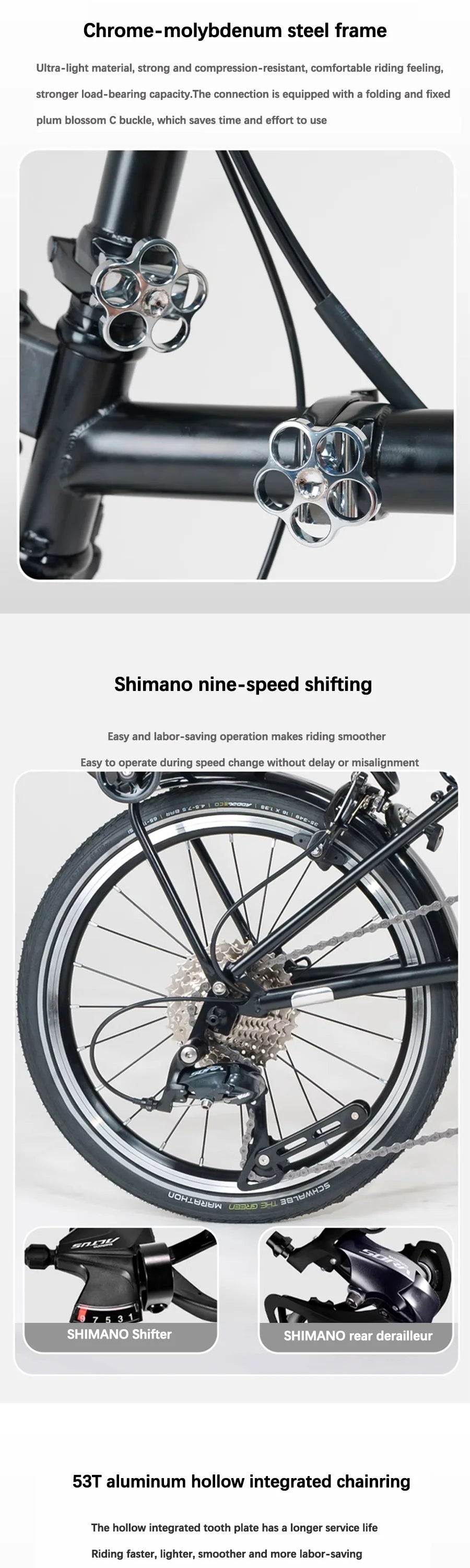 CRANSTON 16 Inch Bicycle 9-speed Folding Bike Aluminum Alloy Frame Double V Brake Portable Mini Folding City Bike