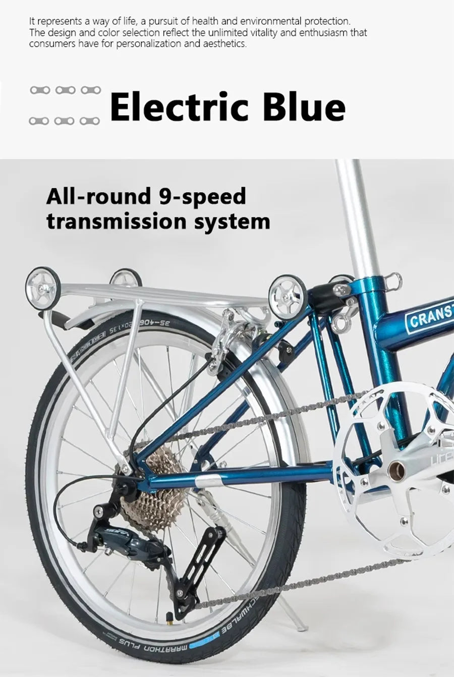 CRANSTON 20 inch 9-speed Aluminium Alloy Folding Bike with Dual C- Brake Lightweight 406wheel Portable Adult Folding Bicycle