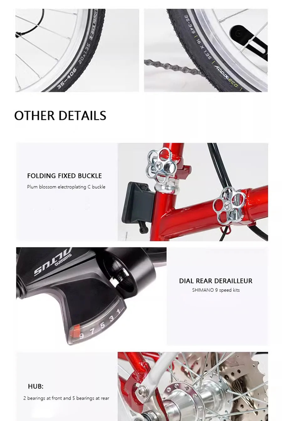 CRANSTON 20 Inch 9 Speed CRMO Tri Fold Frame Dual V-Brake Portable 53T CNC Crankset 20 Inch Wheel Folding Bike City Bicycle