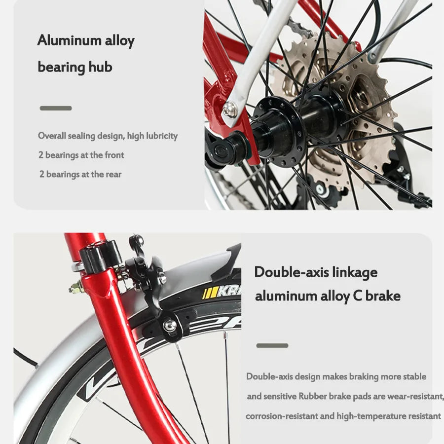 Cranston Ultra Portable 20'' 9-Speed Folding Bicycle Chromoly Steel Frame Dual C Brakes Bike Ideal for City Commute & Travel