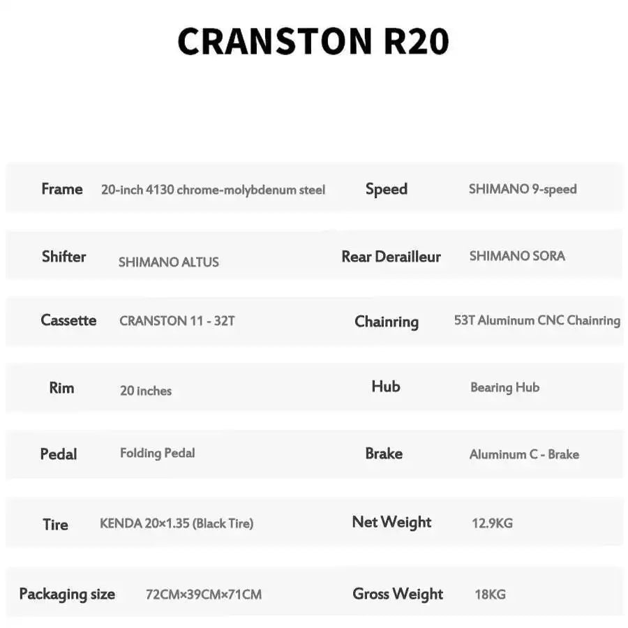 Cranston Ultra Portable 20'' 9-Speed Folding Bicycle Chromoly Steel Frame Dual C Brakes Bike Ideal for City Commute & Travel