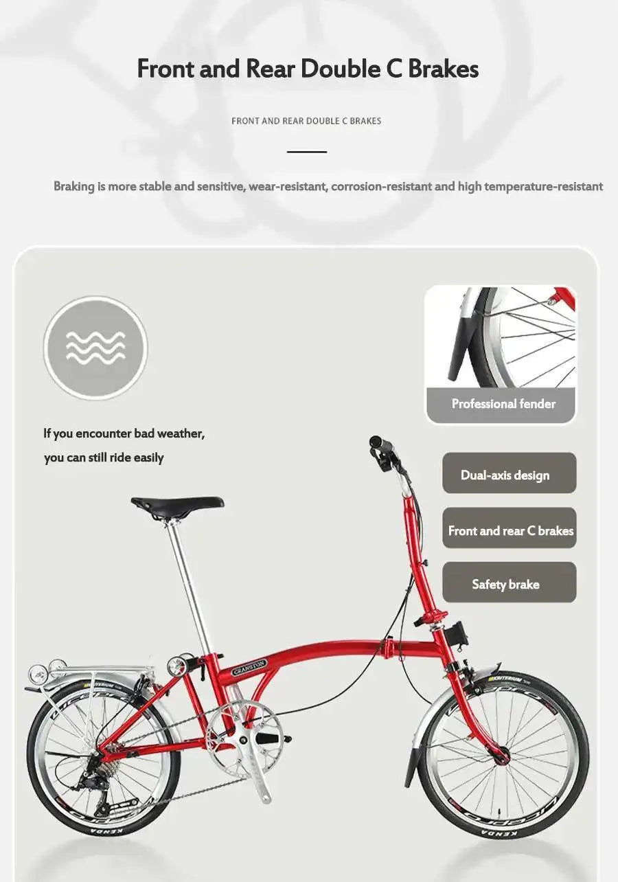 Cranston Ultra Portable 20'' 9-Speed Folding Bicycle Chromoly Steel Frame Dual C Brakes Bike Ideal for City Commute & Travel