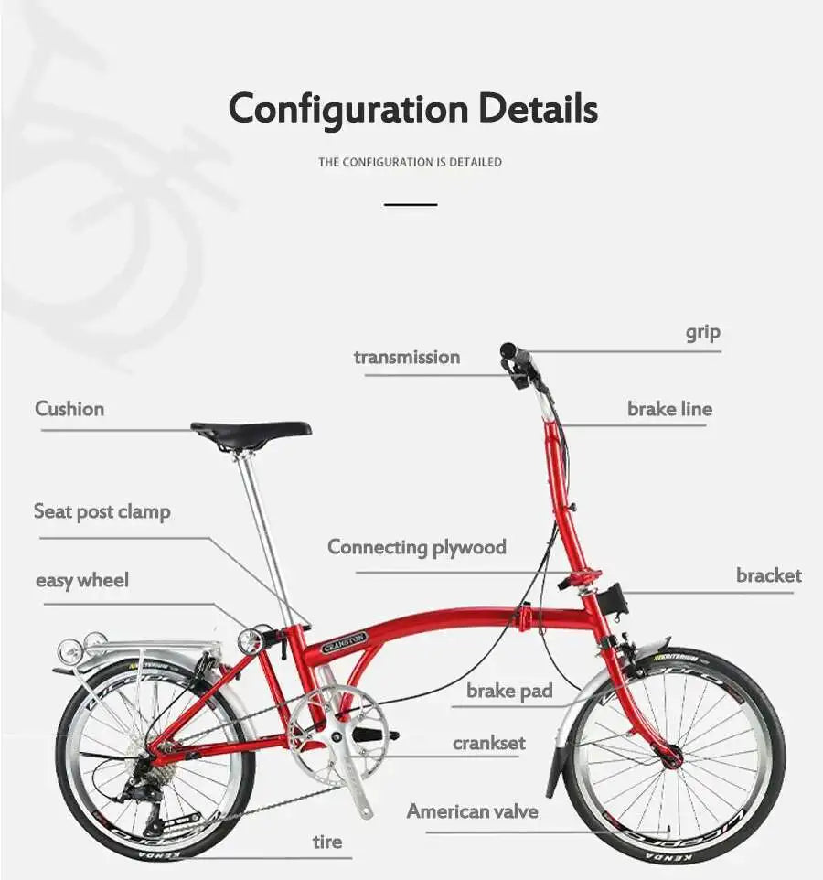 Cranston Ultra Portable 20'' 9-Speed Folding Bicycle Chromoly Steel Frame Dual C Brakes Bike Ideal for City Commute & Travel